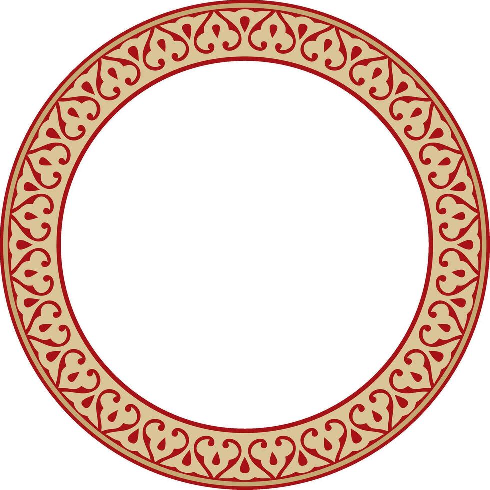 gold with red Arabic national round ornament. Ethnic circle, frame, ring of eastern peoples. Persian painting. vector