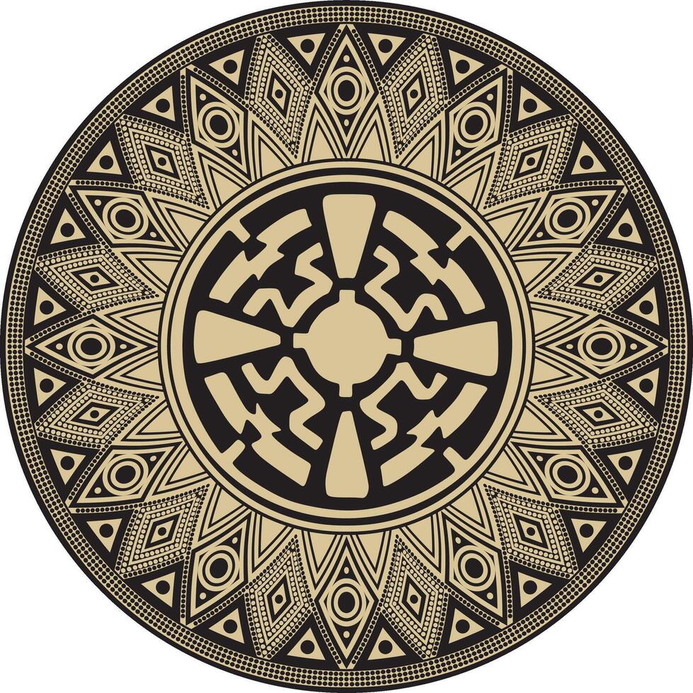 Native American round gold with black pattern. Geometric shapes in a circle. National ornament of the peoples of America, Maya, Aztecs, Incas vector