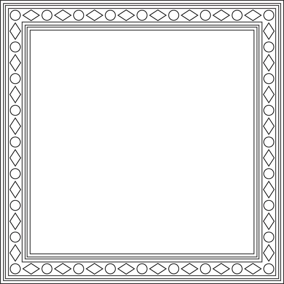 square black contour ancient Russian ornament. Slavic rectangle, border, frame. Painting of the royal chambers. vector