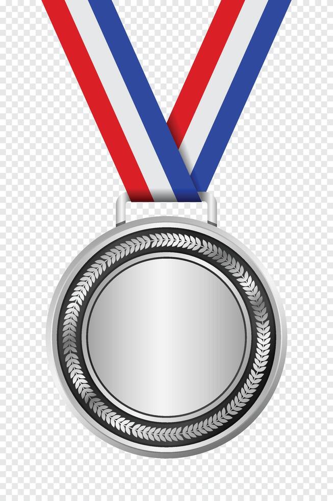 Realistic silver medal mockup. Silver medal with ribbon. Design winner silver medal prize. Winner award medal. illustration vector