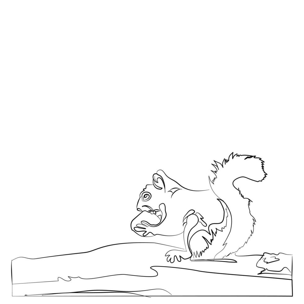 Cartoon squirrel on a rock. Illustration for animal coloring book. Coloring book for children. Illustration children coloring page with a picture of a squirrel for animal vector