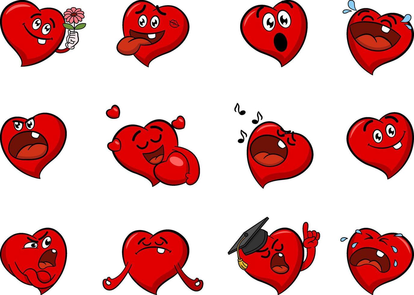 Funny Cartoon Hearts. Faces. Character Illustrations vector