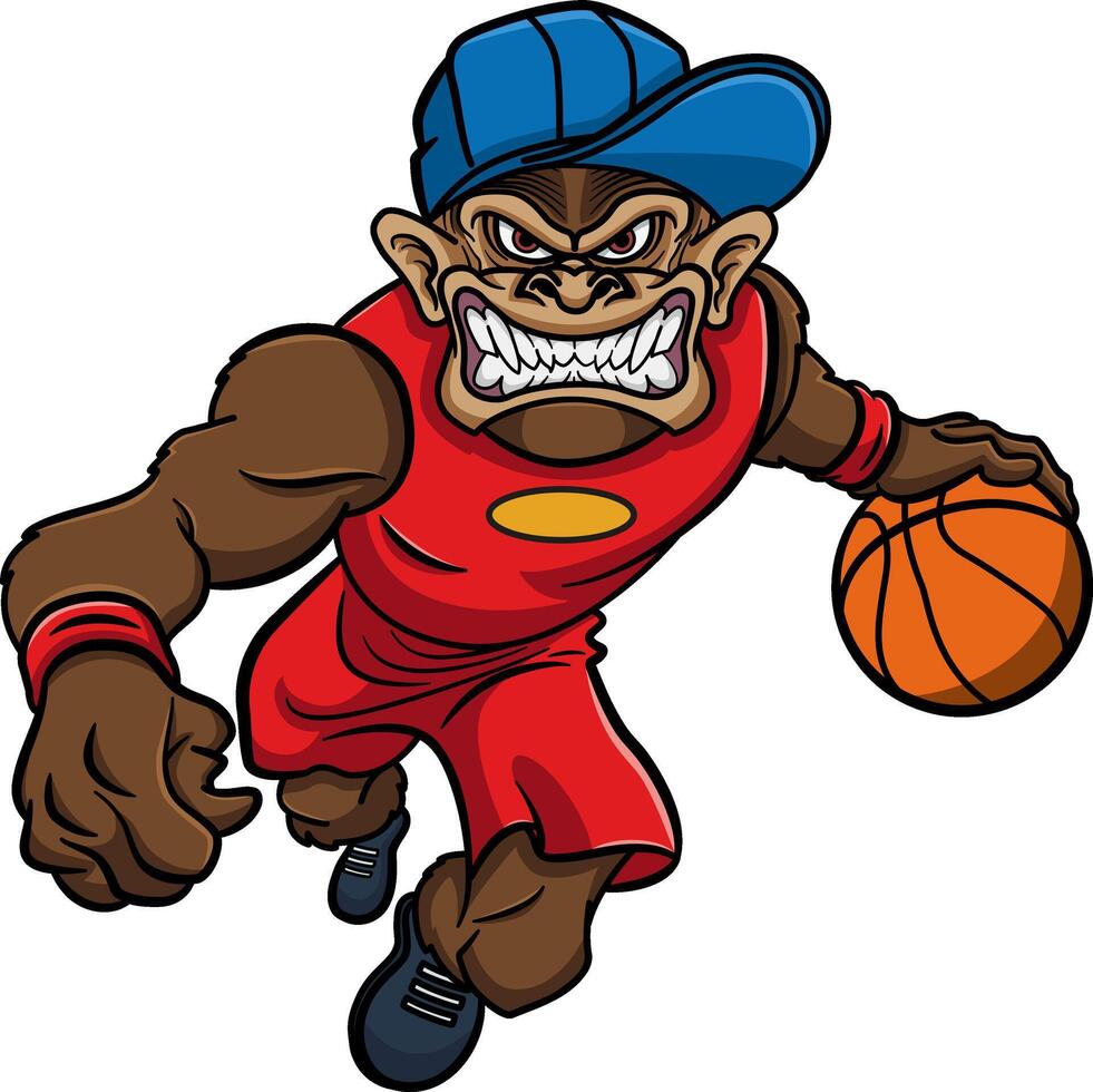 Angry Monkey Athlete. 2D Character. Anthropomorphic animal. Illustration of an Animal Playing Basketball vector