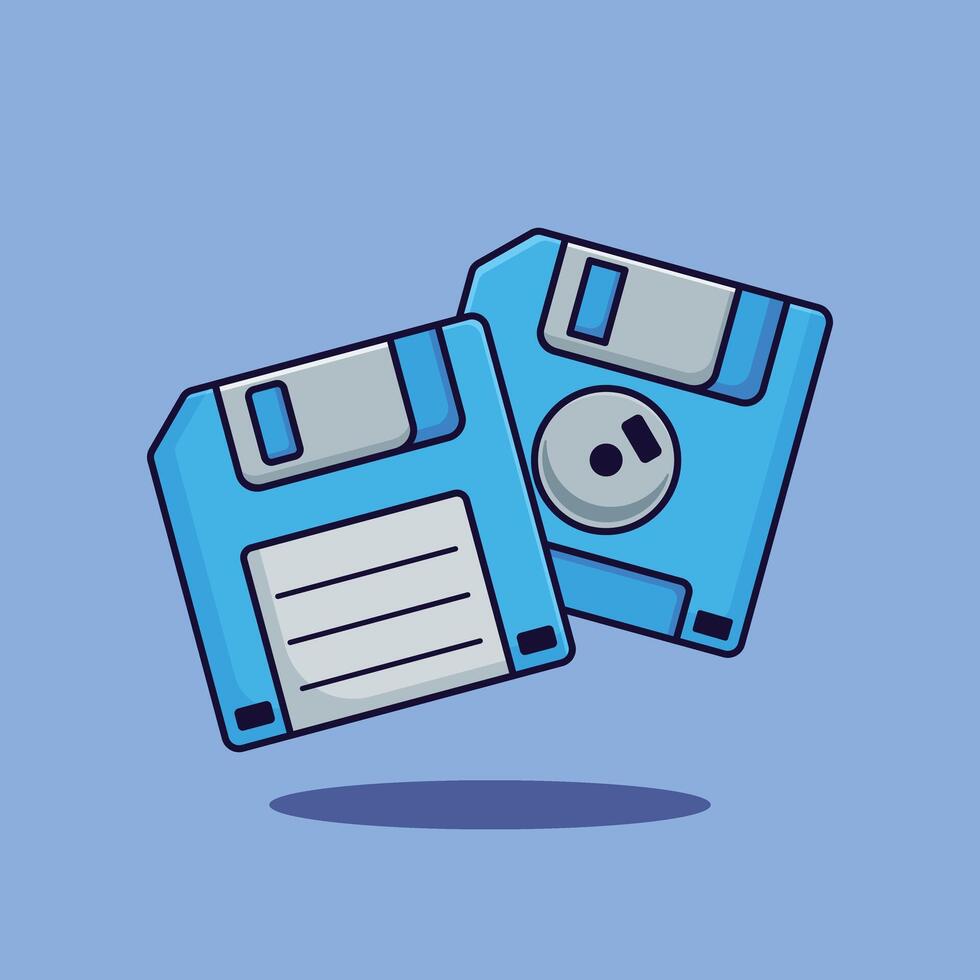 Cartoon illustration of diskette, retro floppy disk. vector