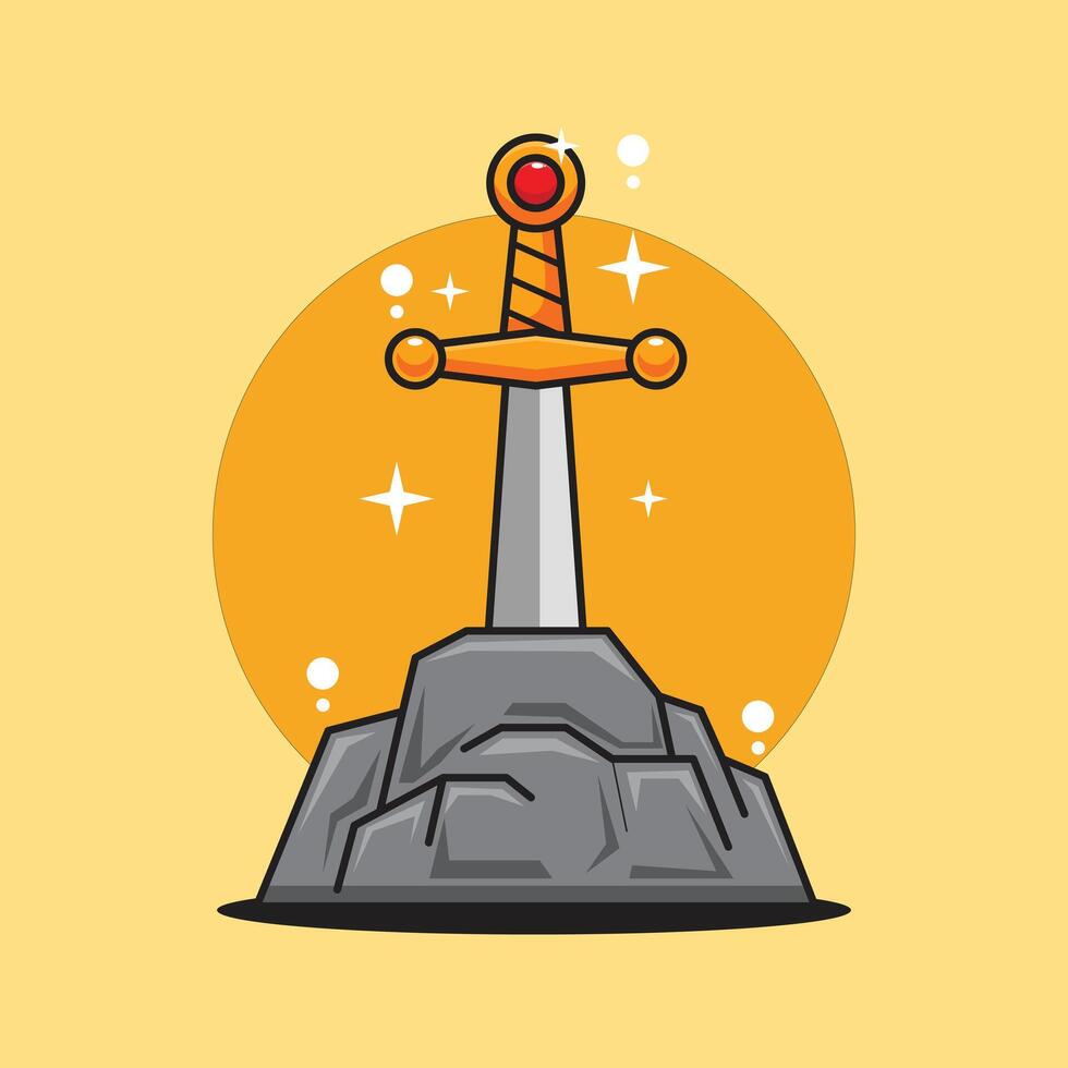 Cartoon illustration of sword in stone. vector