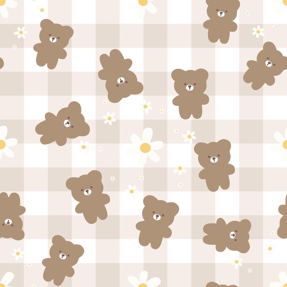 Seamless pattern with cute teddy bear vector