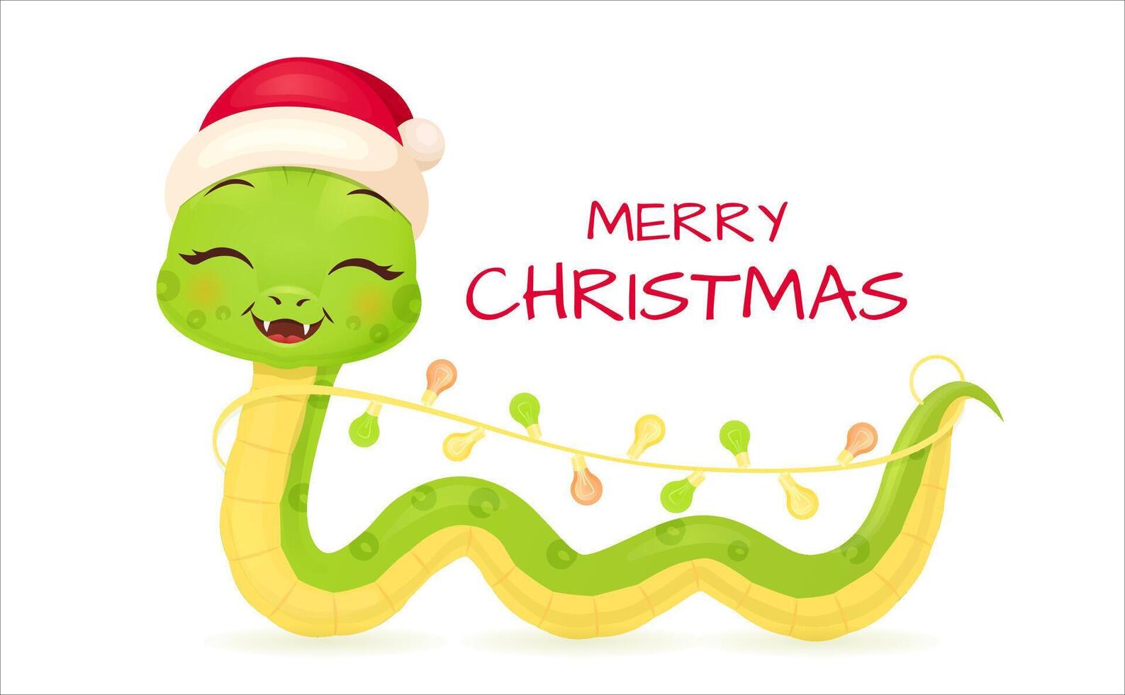 Cute snake character with smiling faces. Merry christmas and Happy new year 2025 invitation card. vector