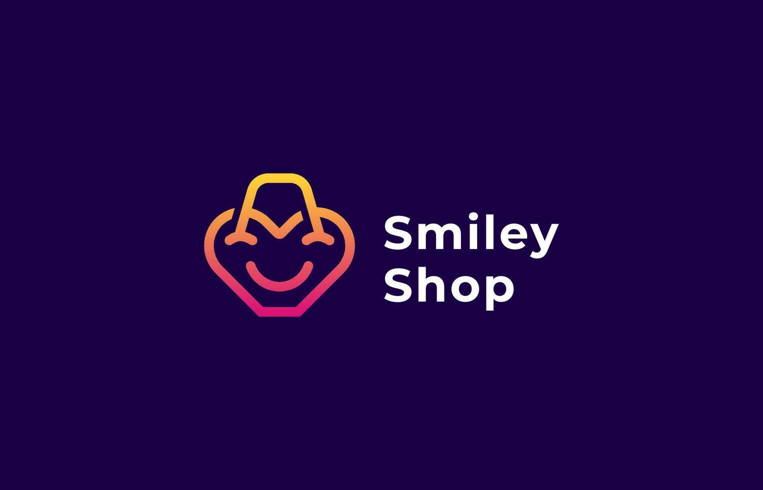 Logo shopping bag and Smile happy emotion. Ecommerce, retail, apps. Editable file vector