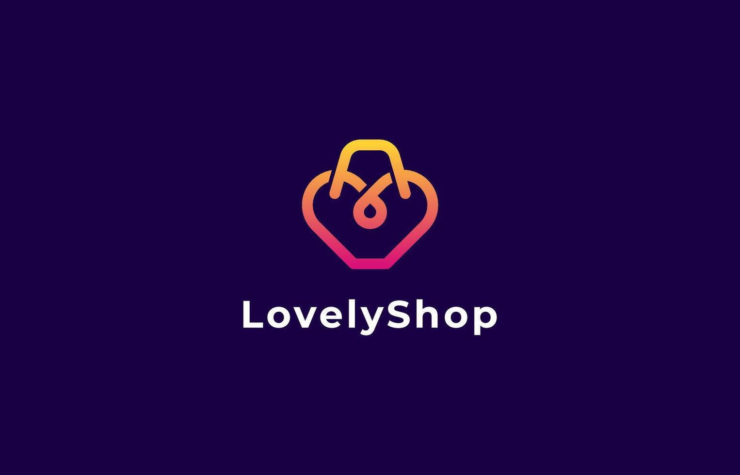 Logo Love and Shop, Shopping bag line concept. Ecommerce, retail, apps. Editable file vector
