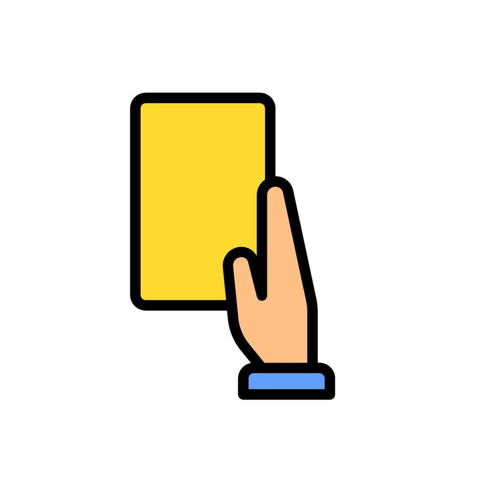 icon Flat referee hand hold yellow card, soccer game.Football, sport, strategy. Editable file vector