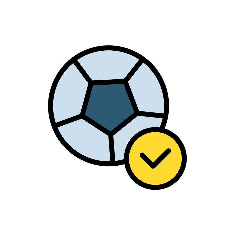 icon Flat soccer ball with check sign or ok symbol.Football, sport, strategy. Editable file vector