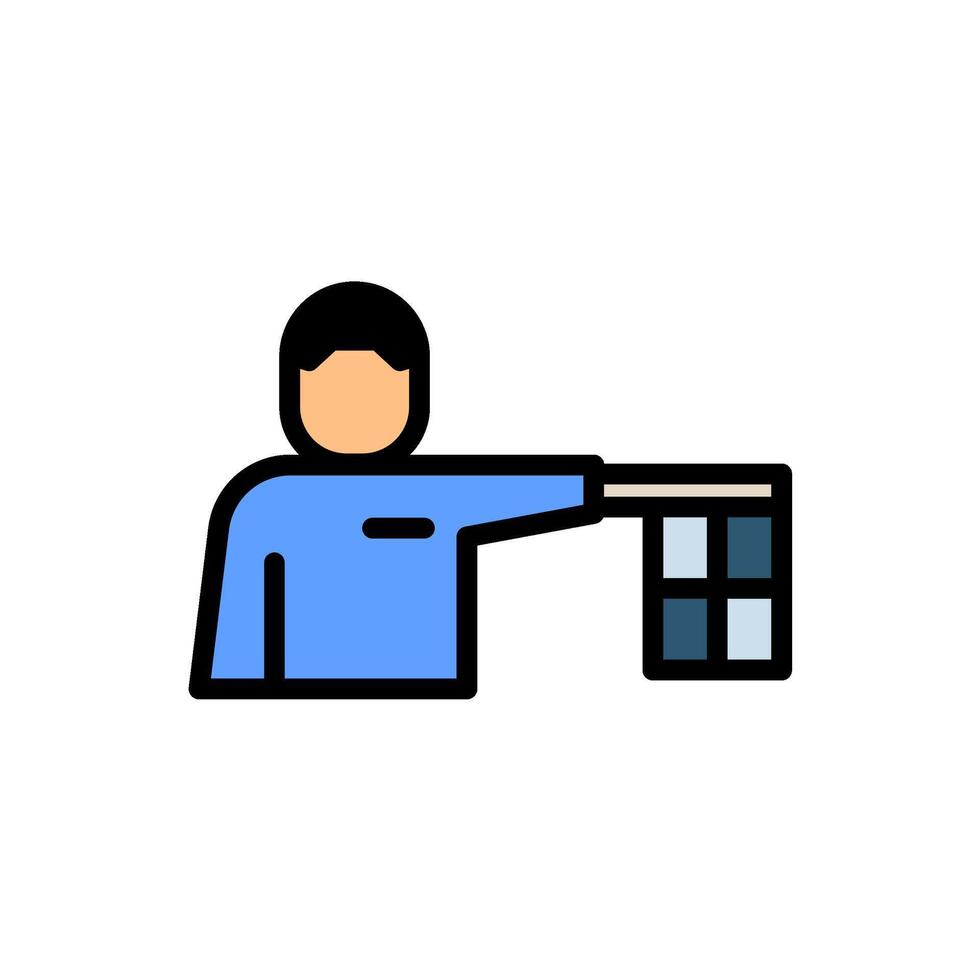 Icon Flat referee hold Offside flag, soccer game penalty. Football, sport, strategy. Editable file vector