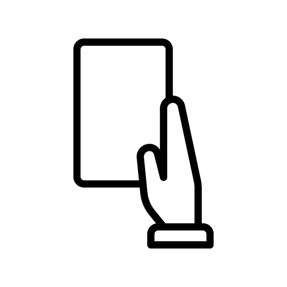 icon Line referee hand hold yellow card, soccer game.Football, sport, strategy. Editable file vector