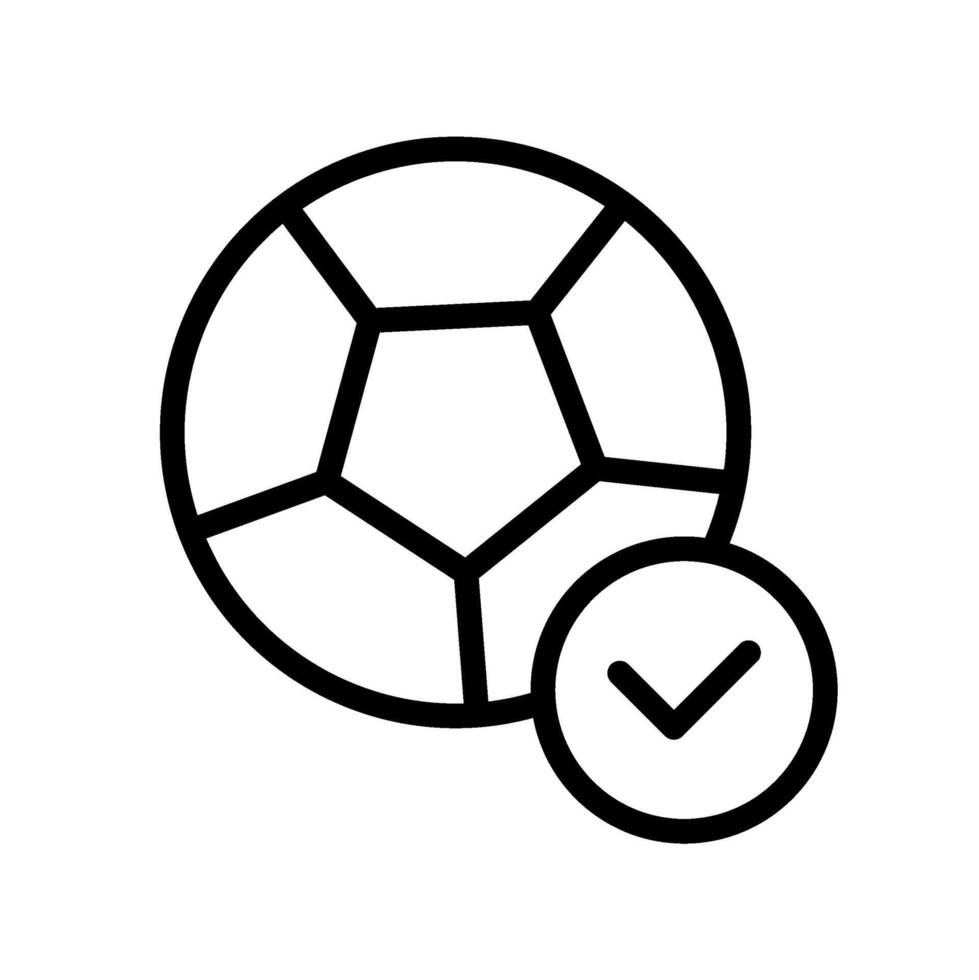icon Line soccer ball with check sign or ok symbol.Football, sport, strategy. Editable file vector