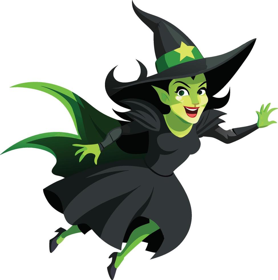 Mystical Flying Witch in Elegant Attire vector