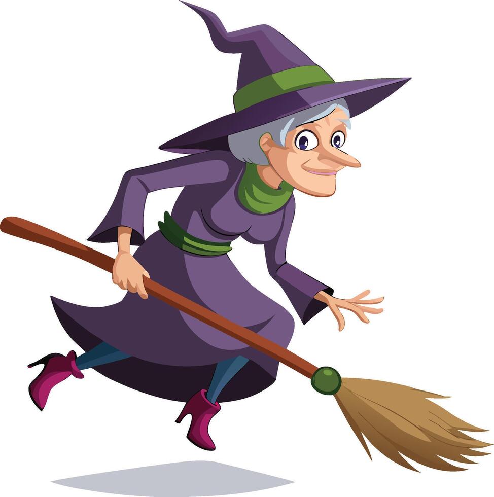 Enchanted Flight Cheerful Witch on a Broomstick vector