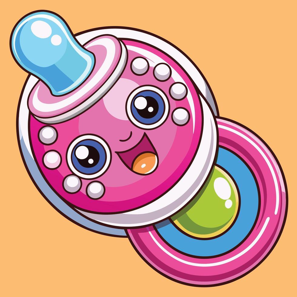 A pink pacifier with eyes and a green and blue ball vector