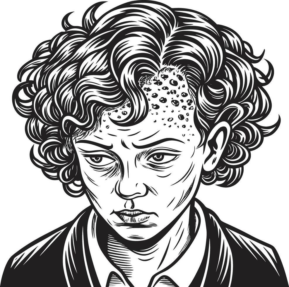 A boy with curly hair and a beard vector