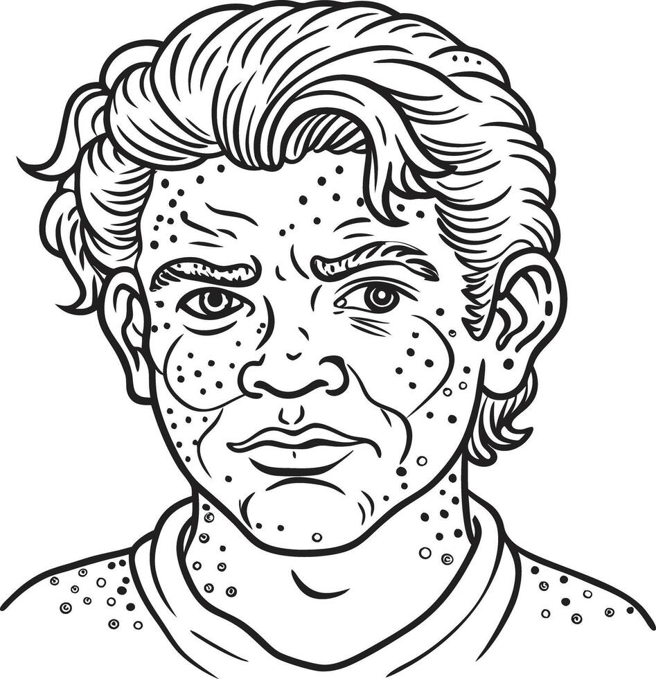 A man with freckles on his face coloring page vector