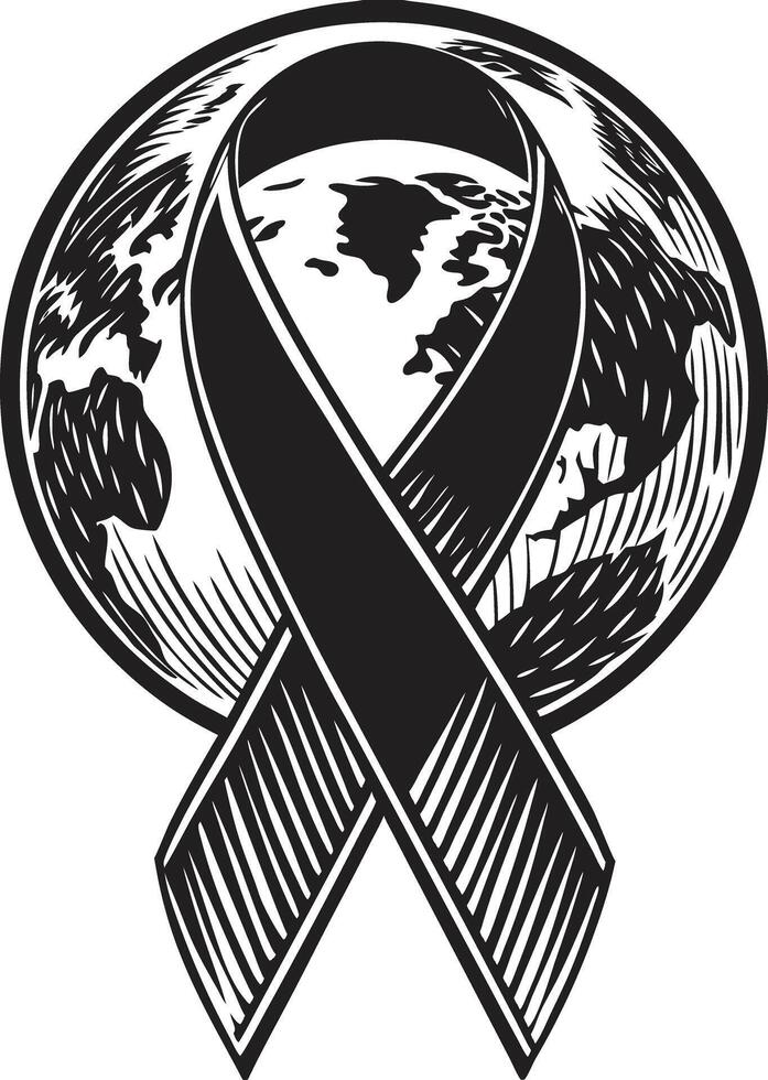 Black awareness ribbon with earth in the background vector