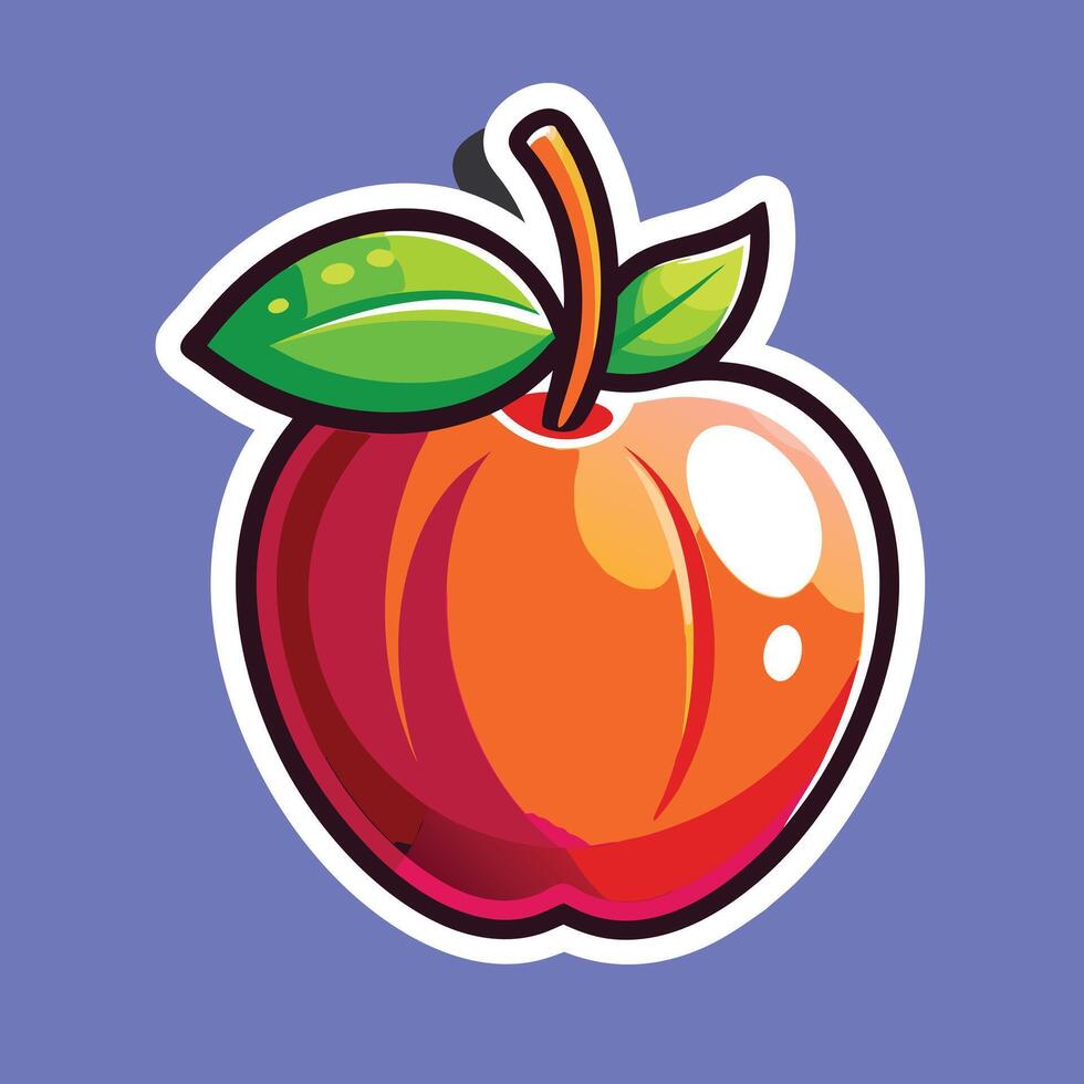An apple sticker with a green leaf on it vector