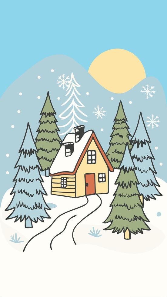 Winter landscape with house and trees vector