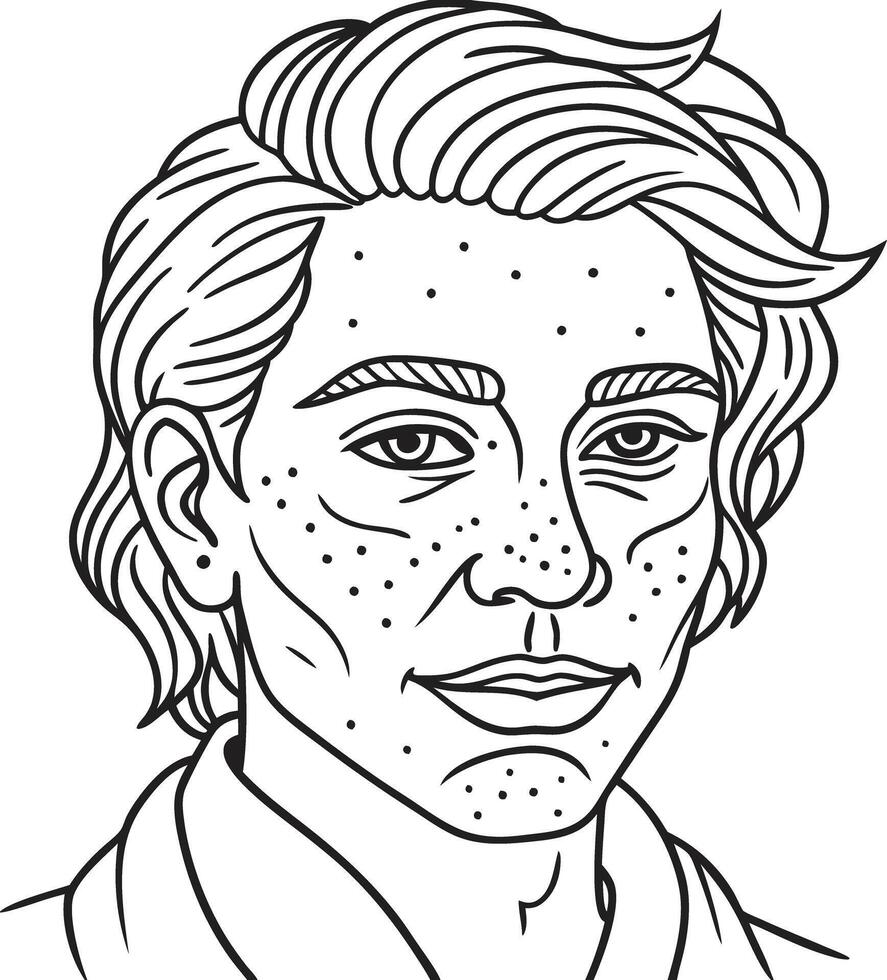 A coloring page of a man with freckles vector
