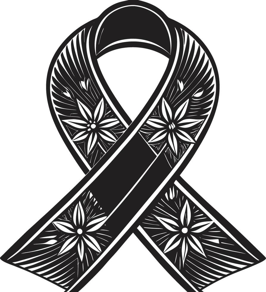Black awareness ribbon with flowers illustration vector