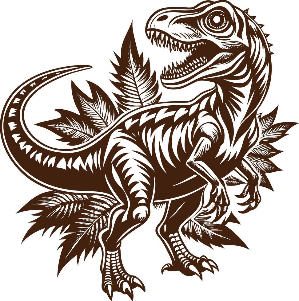 A t - rex dinosaur with leaves on a white background vector