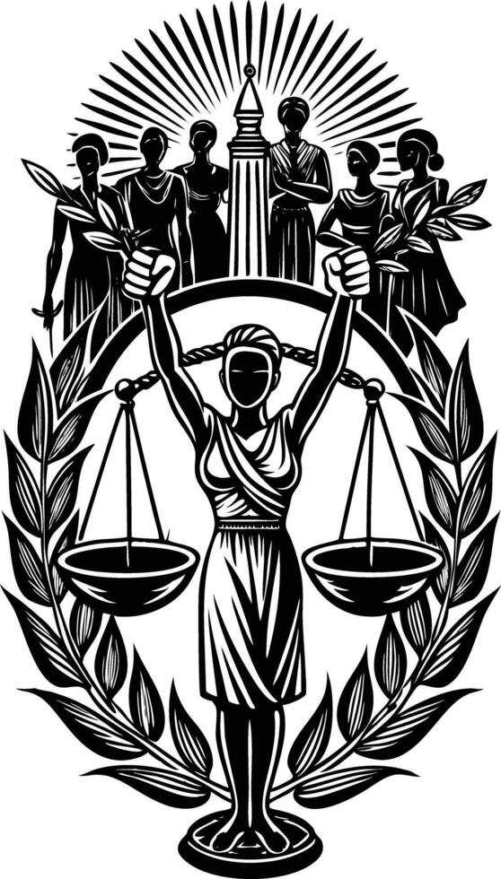 The justice symbol with a woman holding a scale vector