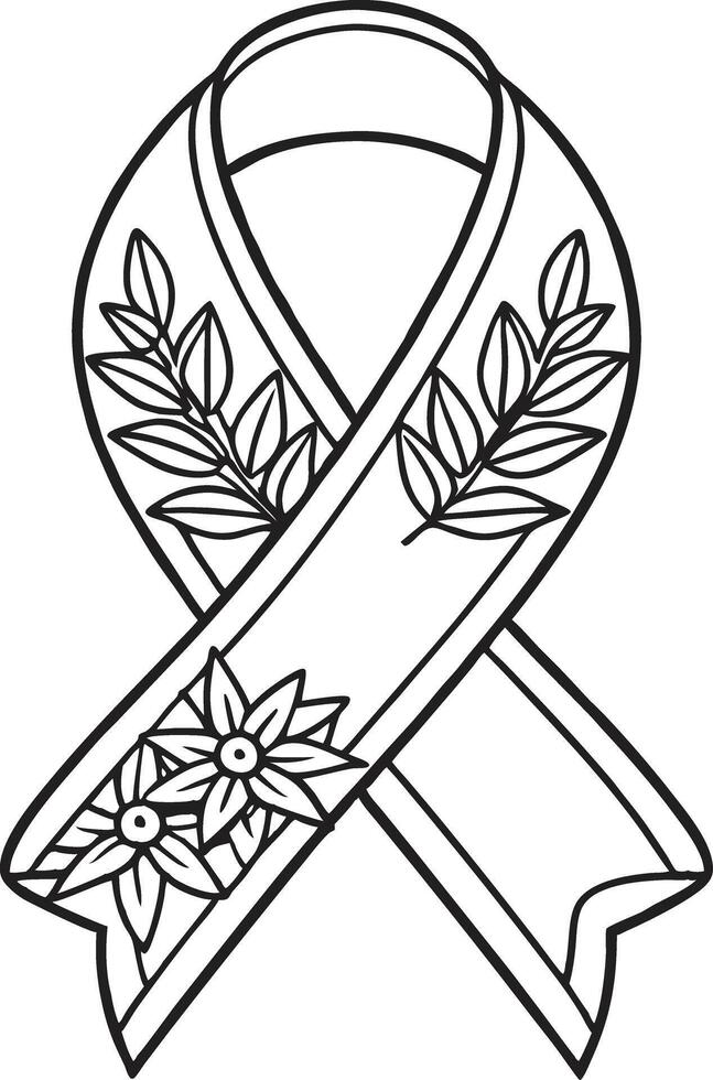 A ribbon with leaves and flowers coloring page vector