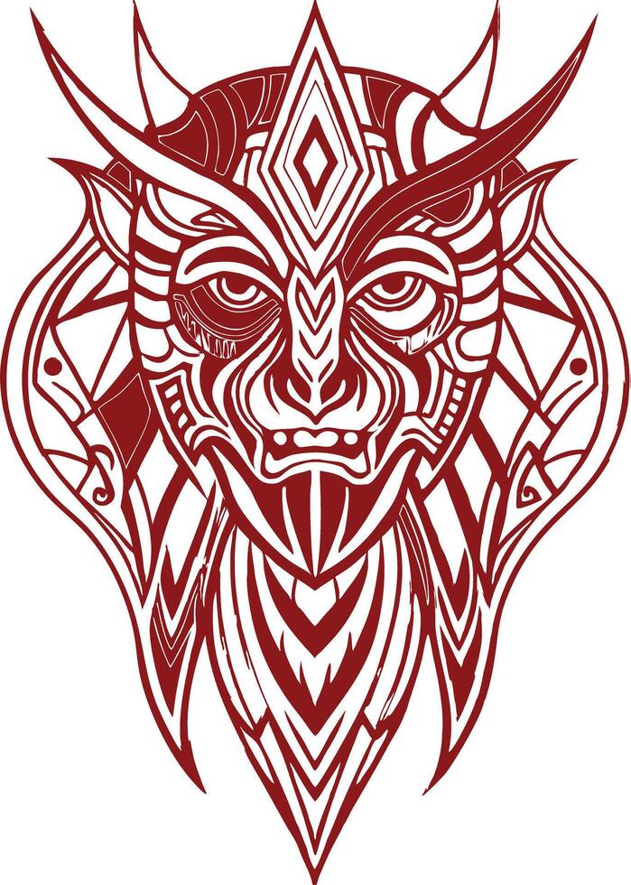 A tribal head with horns and a tribal design vector