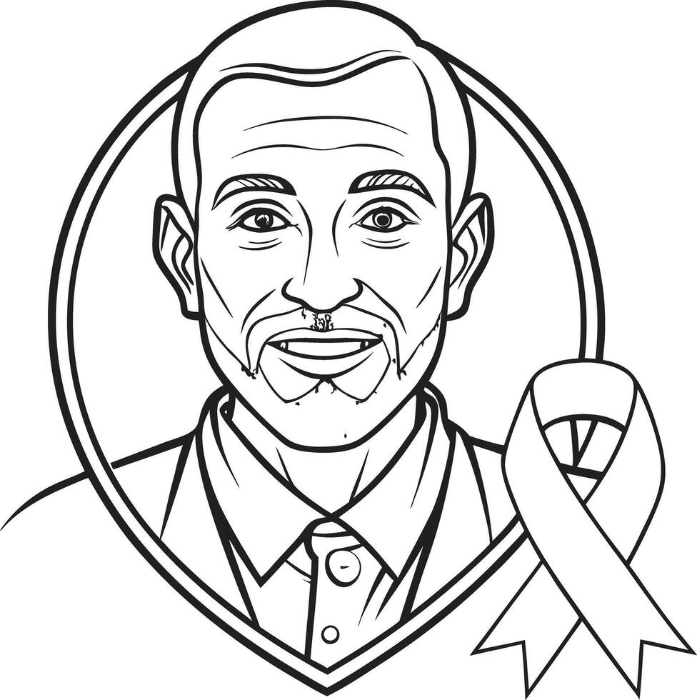 A coloring page of a man with a ribbon vector