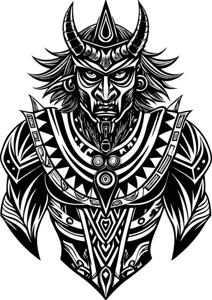 The demon warrior with horns and horns on his head vector