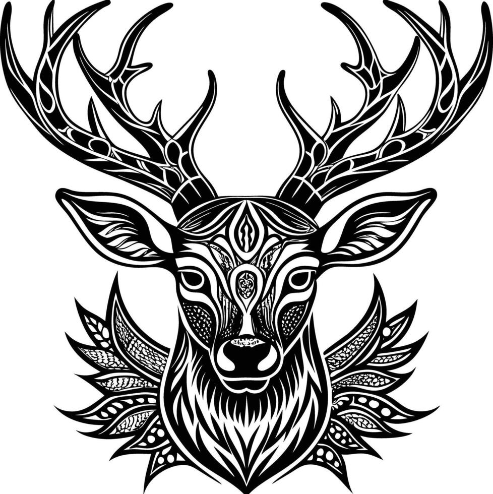 Deer head with tribal patterns vector