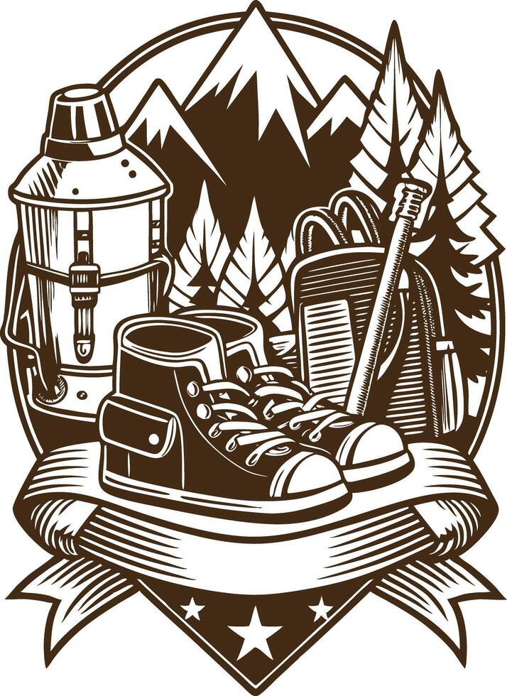 Camping and hiking emblem vector