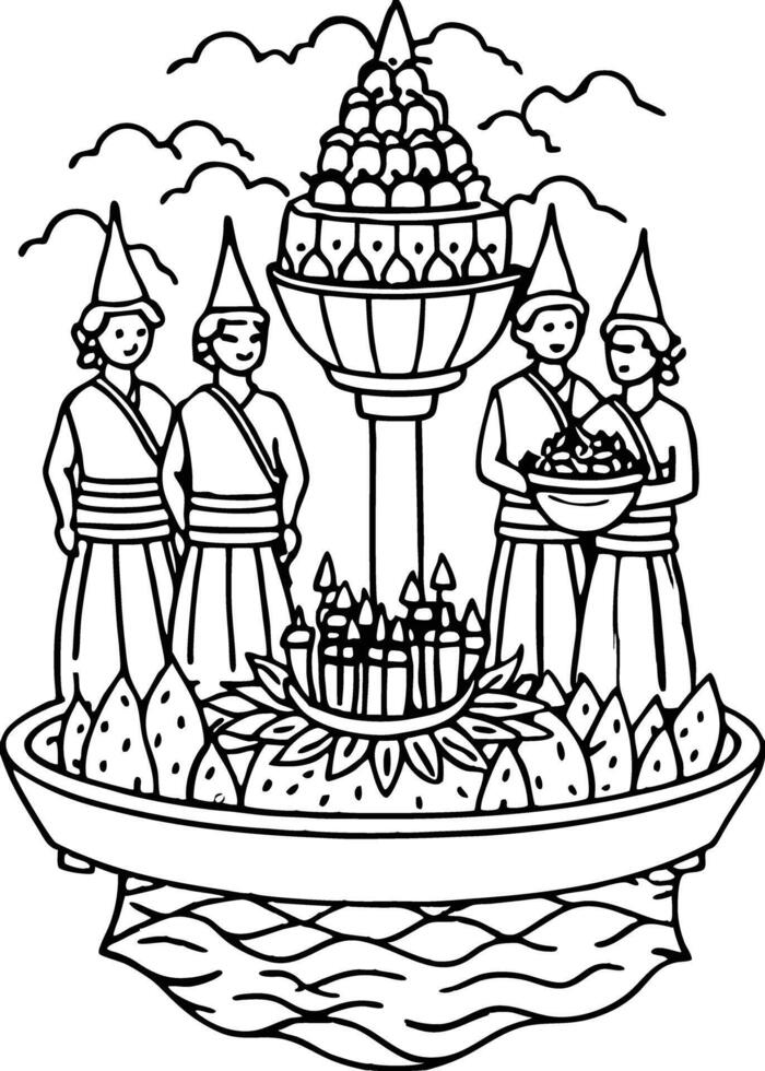 Thai festival coloring pages vector