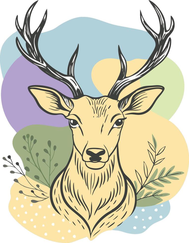 A deer with horns and leaves on a background vector