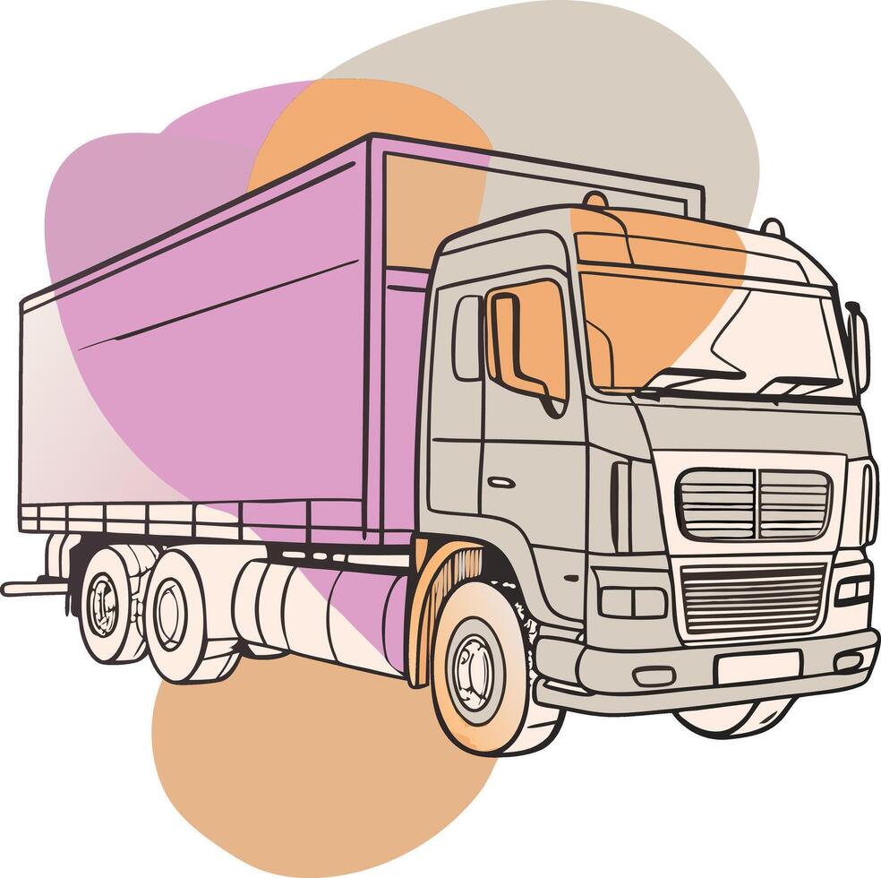 A drawing of a truck with a purple and orange background vector