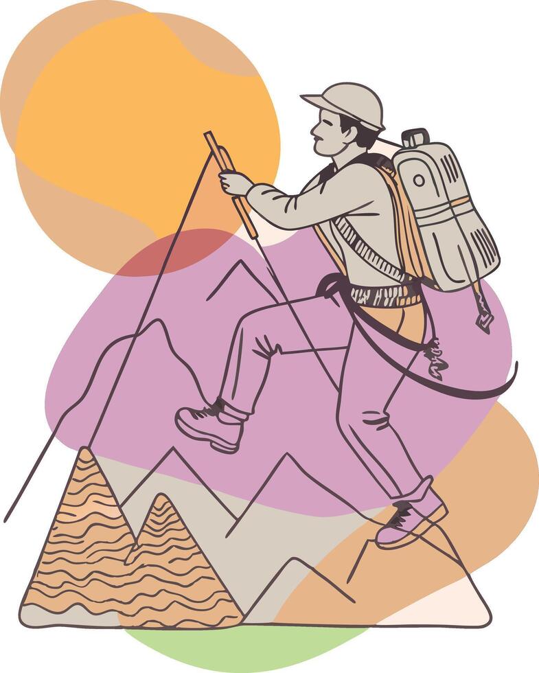 A man with a backpack is climbing a mountain vector