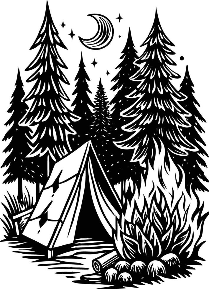 Camping tent in the forest vector