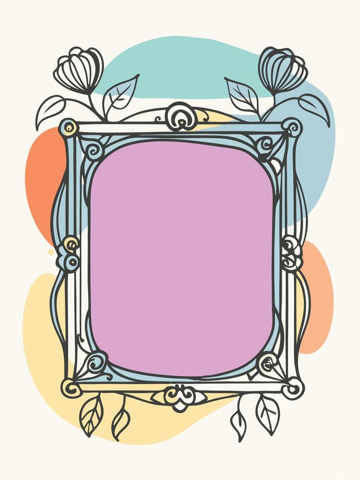 A purple frame with flowers and leaves on it vector