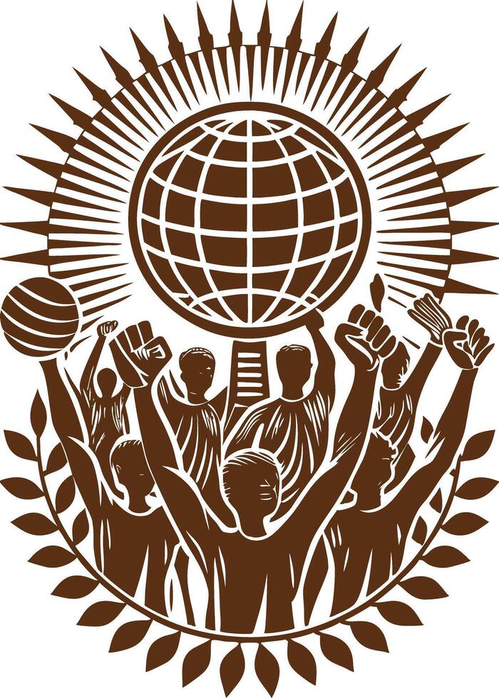 The world is a globe and people are holding up vector