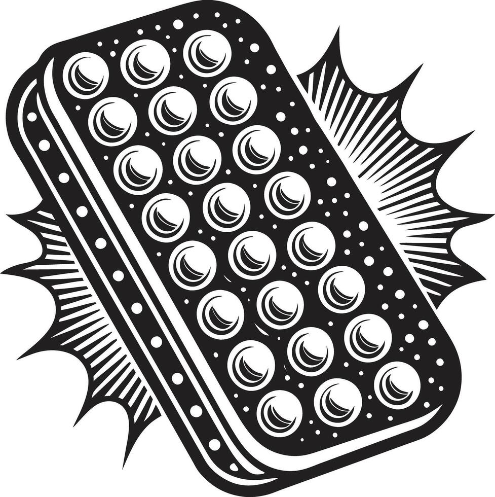 A black and white illustration of a pill bottle vector