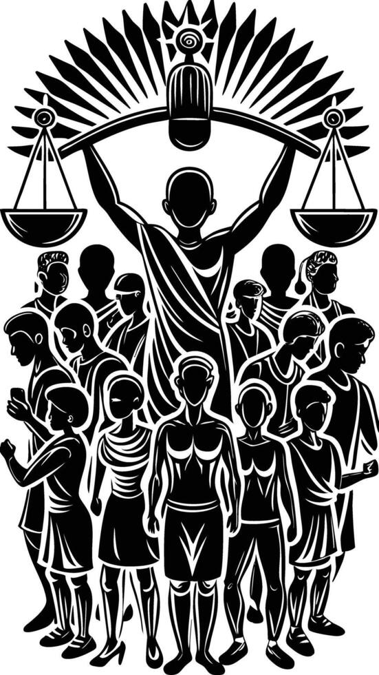 A black and white illustration of a justice scale vector