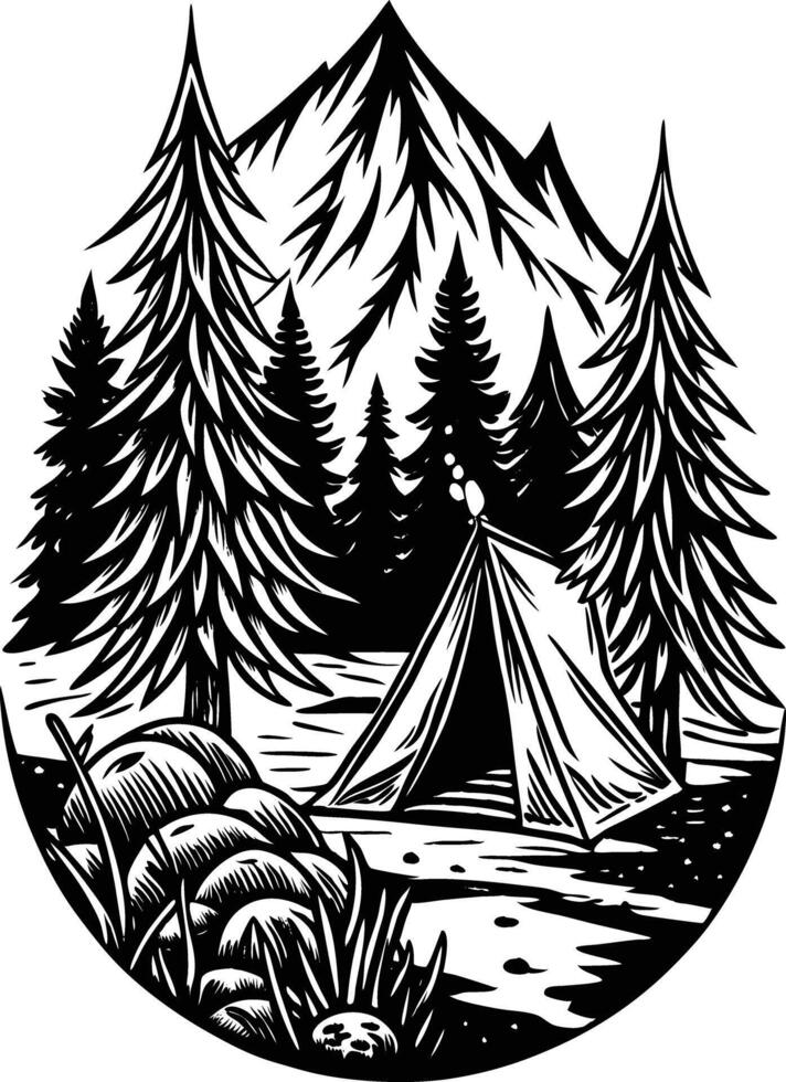 Camping tent in the woods vector