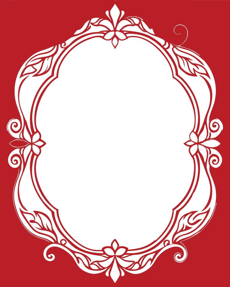 A red and white frame with a floral pattern vector