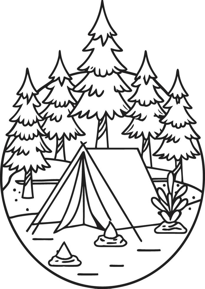 Camping tent coloring pages vector