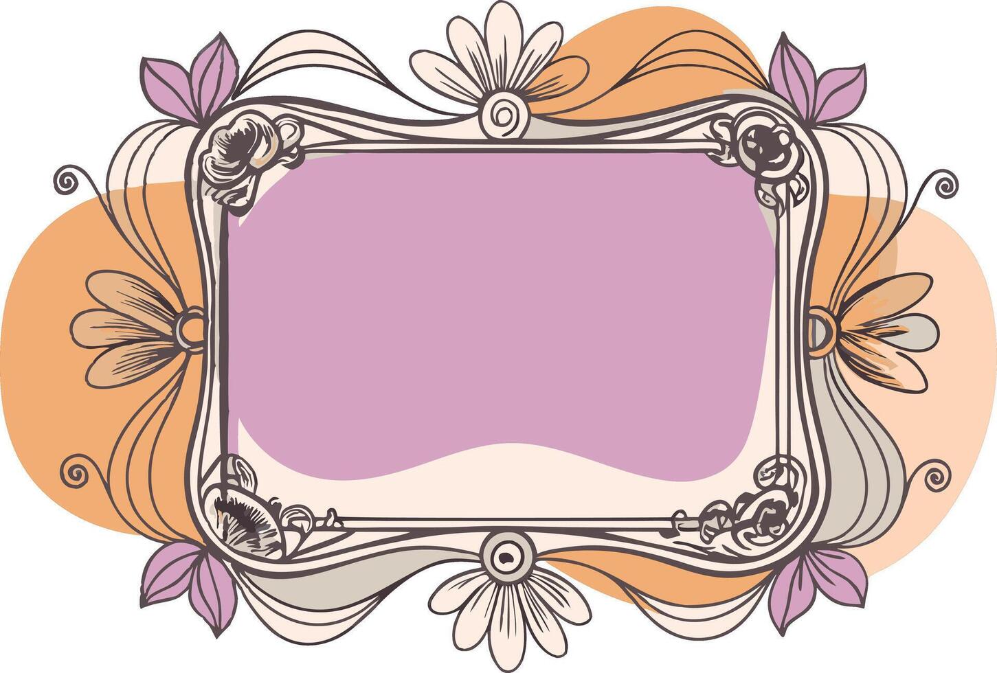 A purple and orange frame with flowers and leaves vector