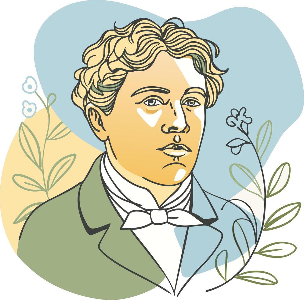 A portrait of a man with curly hair and a bow tie vector